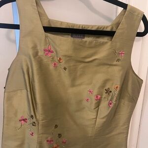 SOlsen Olive Green Floral Embroidered Dress